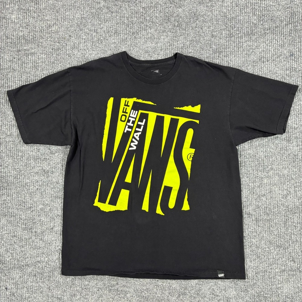 Vans Off The Wall Graphic T Shirt Mens Size Large Black Yellow Logo Skate